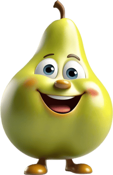 Adorable cartoon pear smiles cheerfully, inviting warmth and happiness. AI-generated. png