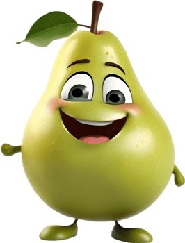 Adorable cartoon pear smiles cheerfully, inviting warmth and happiness. AI-generated. png