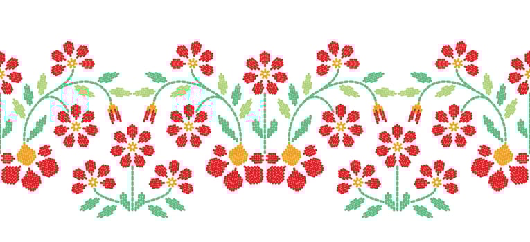 Motif ethnic border beautiful art. Ethnic red floral background art. folk embroidery Mexican, Indian, Asia, Moroccan, Turkey Uzbek style. Embroidery pattern design hem skirt. vector