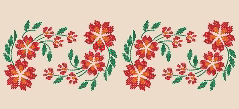 Motif ethnic border beautiful art. Ethnic red floral background art. folk embroidery Mexican, Indian, Asia, Moroccan, Turkey Uzbek style. Embroidery pattern design hem skirt. vector