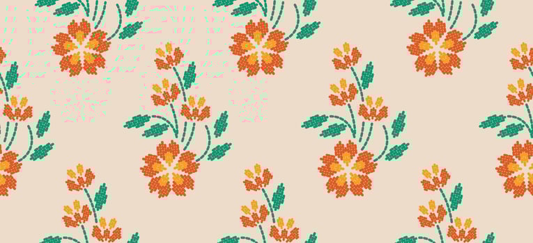 Beautiful Embroidery floral, leaves and branches, red orange flower pattern, decorate hem, skirt, adorning sleeves with flower embroidery. beautiful border flower embroidery. Ethnic flower design. vector