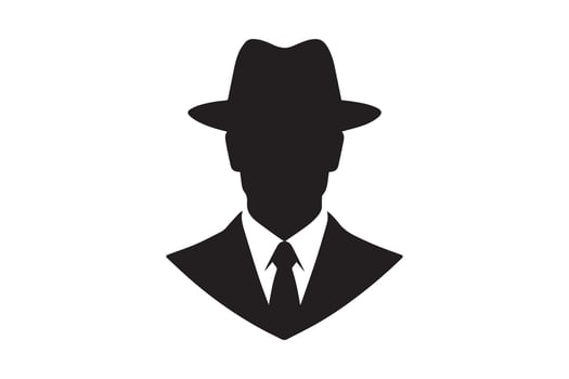 MAFIA logo character silhouette man head in hat.detective mafia silhouette hat spies vector