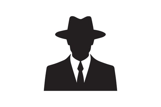 MAFIA logo character silhouette man head in hat.detective mafia silhouette hat spies vector
