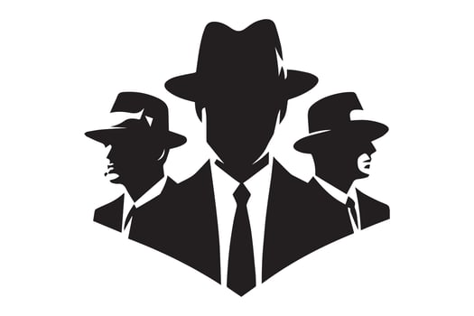 MAFIA logo character silhouette man head in hat.detective mafia silhouette hat spies vector