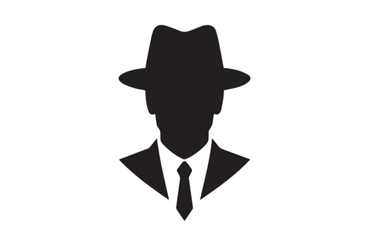 MAFIA logo character silhouette man head in hat.detective mafia silhouette hat spies vector