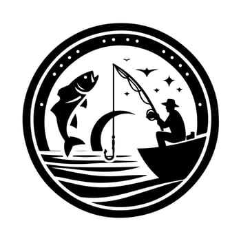 Fishing logo icon silhouette illustration vector