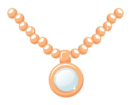 Precious pendant with pearl. Golden chain and sparkling accessories from pearly gemstone. Jewellery icon. Vintage Luxury ornament. illustration vector