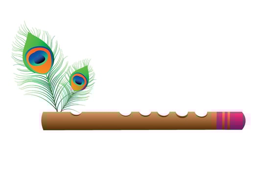 krishna flute with mor pankh vector