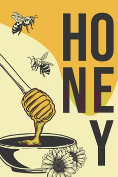 Honey production promo card or flyer for Farmers market. advertising poster of local product. beekeeping and apiculture concept. Harvest festival vector
