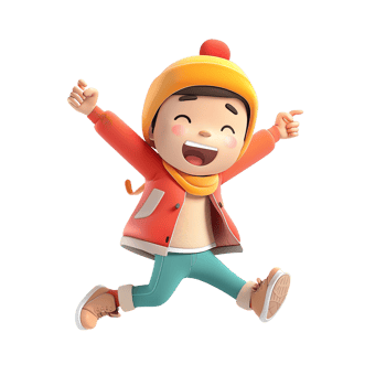 Happy animated kid wearing winter clothes. png