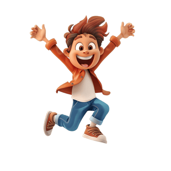 A joyful cartoon character jumps in the air with excitement. png
