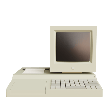 Vintage white Desktop PC with keyboard on transparent background. 3D rendering png