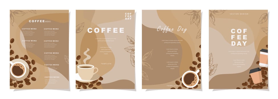 Set of sketch banners with coffee beans and leaves on minimal background for invitations, cards, banner, poster, cover, cafe menu or another template design. vector
