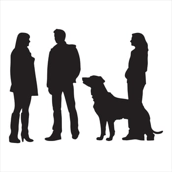 People with dog silhouette white background vector