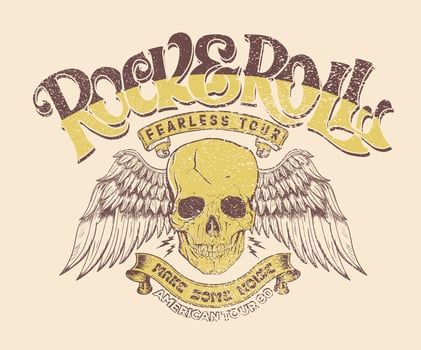 Human skull artwork design for t-shirt and others. Rock and roll graphic print design for apparel, stickers, posters and background. Fearless music tour. Make some noise. vector