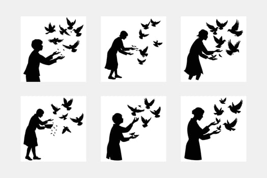 silhouette of a girl surrounded by butterflies on a white background vector