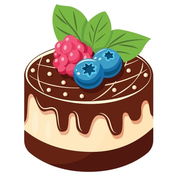A cake with blueberries and raspberries on top vector