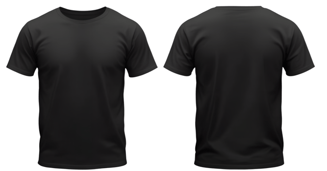 A black t-shirt, front and back view, isolated on transparent background. Perfect for mockups and design presentations. png