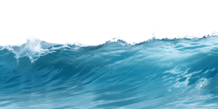 A blue ocean wave crashing, isolated on a transparent background. Ideal for nature-themed designs and backgrounds. png