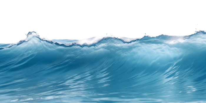 A blue ocean wave crashing, isolated on a transparent background. Ideal for nature-themed designs and backgrounds. png