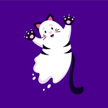 Funny cartoon Halloween kawaii ghost cat character vector