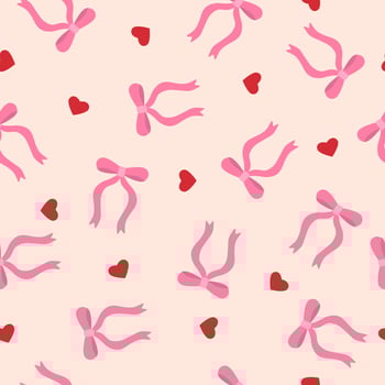 Trendy seamless pattern with ribbon bows and red hearts. vector