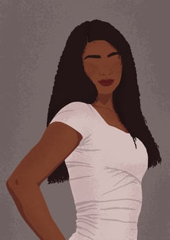A beautiful African woman in a white dress with long hair. Modern flat fashion illustration. vector