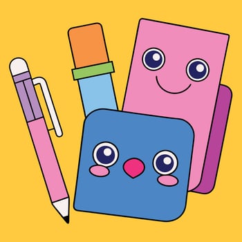 School Supplies Illustration - Cartoon, Clipart And Line Art Design, School supplies illustration in cartoon, clipart, and line art styles vector