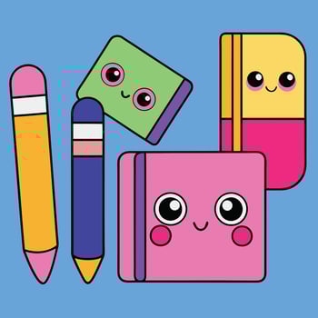 School Supplies Illustration - Cartoon, Clipart And Line Art Design, School supplies illustration in cartoon, clipart, and line art styles vector