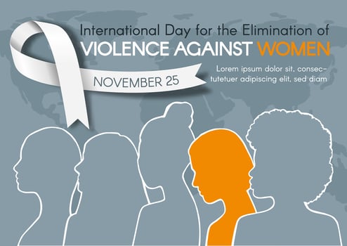 International Day for the Elimination of Violence Against Women poster. Women of different ethnic groups together. modern flat illustration vector