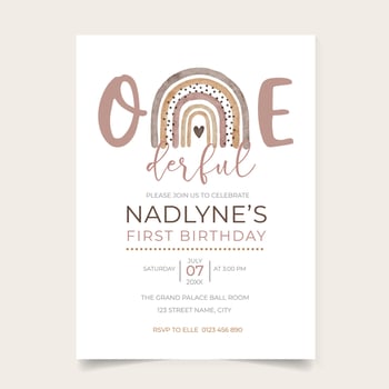 Onederful Boho Rainbow Birthday Invitation Design for Baby Girl First Birthday vector