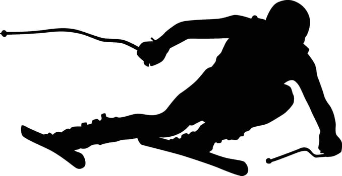 Ski player silhouette full body illustration. People posing freestyle ski in black color vector