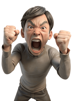 a person yelling, with their mouth open wide, eyebrows furrowed, and fists clenched, capturing the intensity of anger png