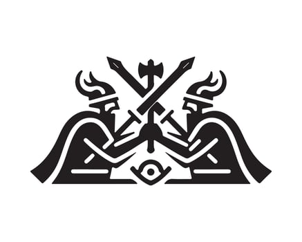 two men with swords and axes are holding hands vector