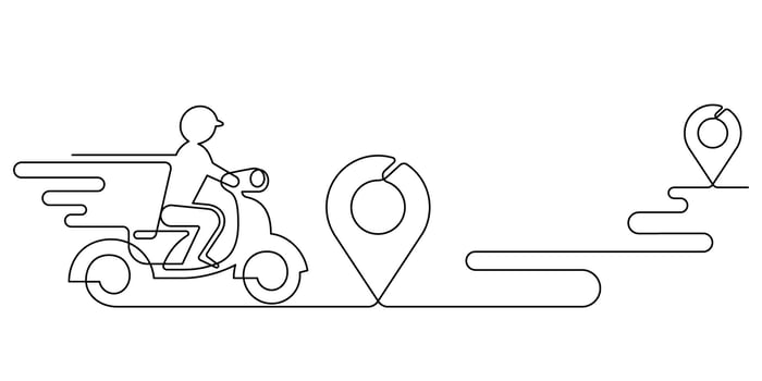 courier messenger with map pin icon continuous line drawing vector
