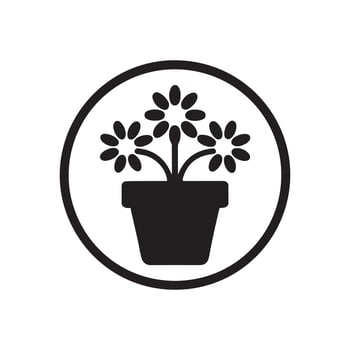 flowerpot silhouette logo icon design black and white vector
