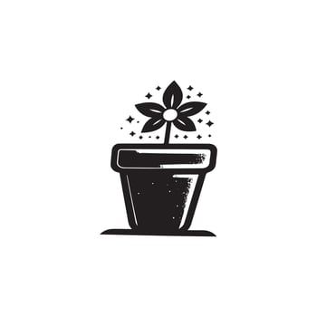 flowerpot silhouette logo icon design black and white vector