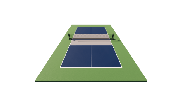 back view 3d rendering empty pickleball tennis court with blue, gray and green color with net isolated in transparent background png
