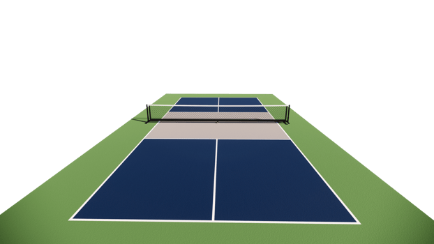 rear view 3d rendering empty pickleball tennis court with blue, gray and green color with net isolated in transparent background png