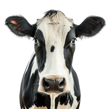 a cow with black and white spots on its face on transparent background png