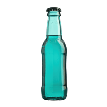a blue glass bottle with a black cap on it on transparent background png