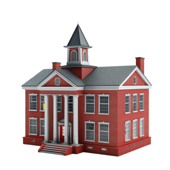 Red Brick Building with Gray Shingled Roof and Central Tower on Transparent background AI-Generative png