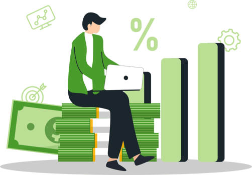 money illustration investment data. research strategy invetsment youn people analysis stock market for income profitable. isolated on white background. png
