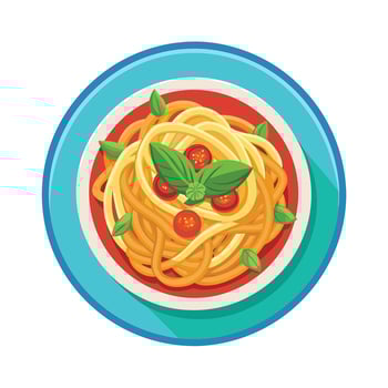 Spaghetti with tomato and basil on a plate vector