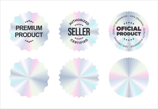 Hologram stickers or labels with holographic premium quality text illustration vector