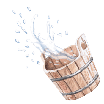 Wooden bucket for baths and water splashes in watercolor illustration . Detailed illustration for advertising spa, hamam, Turkish bath, Finnish sauna, cosmetic salons png