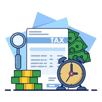 concept of paying on time, workers or companies obediently paying government taxes, banknotes paying tax alarm. Tax time reminders, income tax planning, government payment dates or financial returns. vector