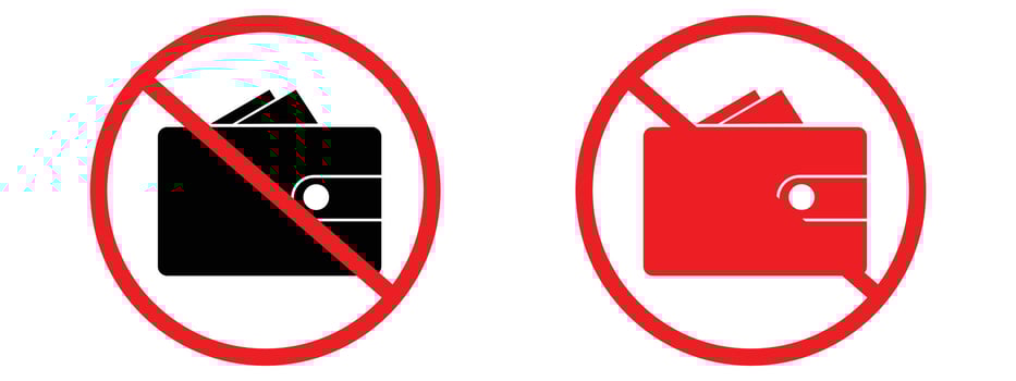 Personal belongings notice indicating no wallets permitted in this zone vector