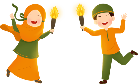 Two children are holding torches and smiling png