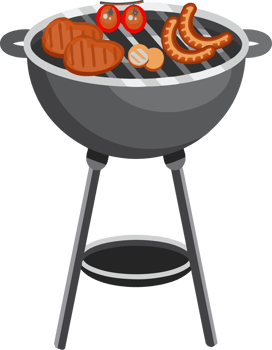 A grill with meat and vegetables on it png